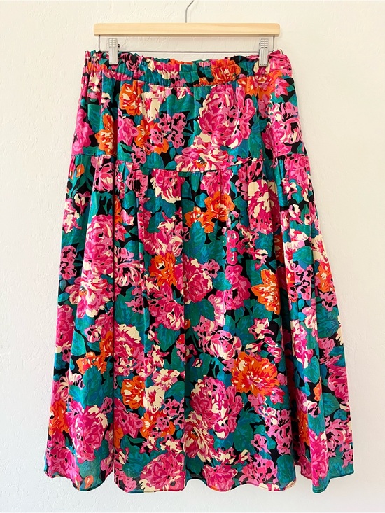 Chelsea & Violet Dresses & Skirts - Pink and Green Floral Midi Skirt | Colorful Cottagecore Size XL